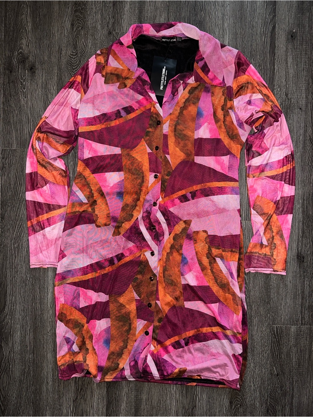 Pink & Orange Abstract Button Down Shirt Dress